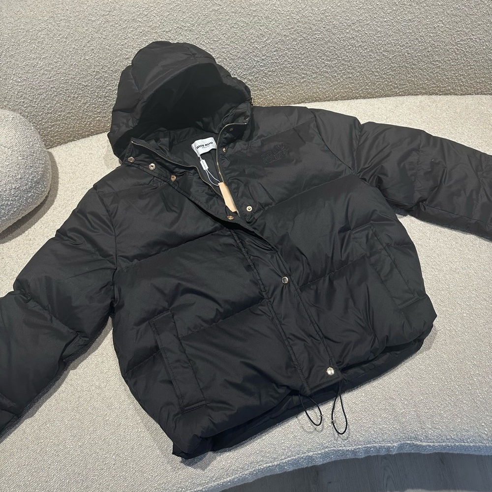 Miu Miu Black Hooded Puffed Jacket (Black)